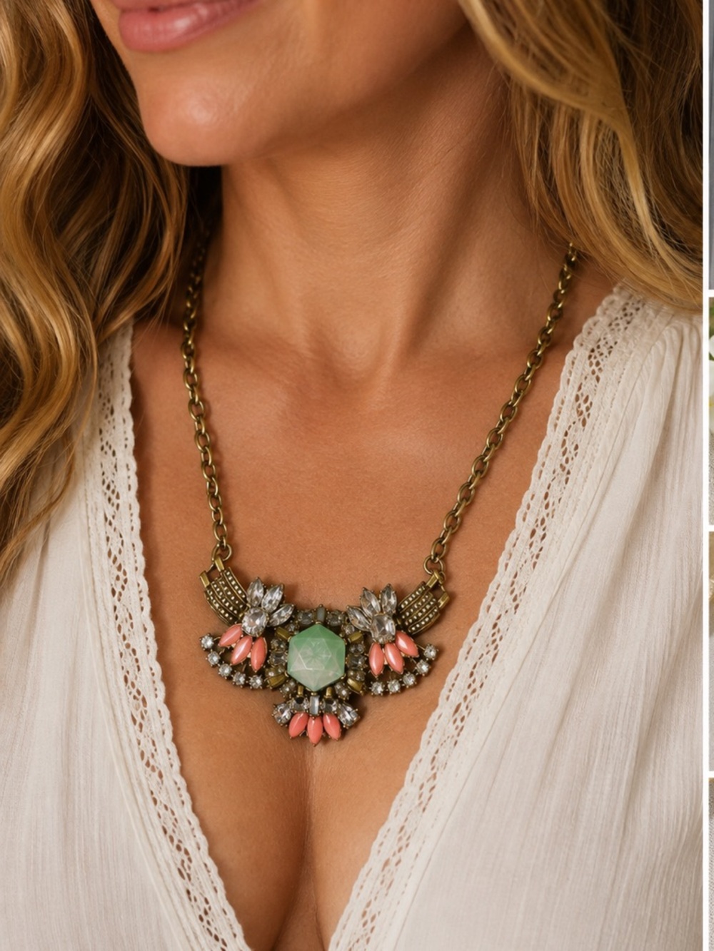 Oh So Fancy Mint Coral Gem Crystal Statement Necklace